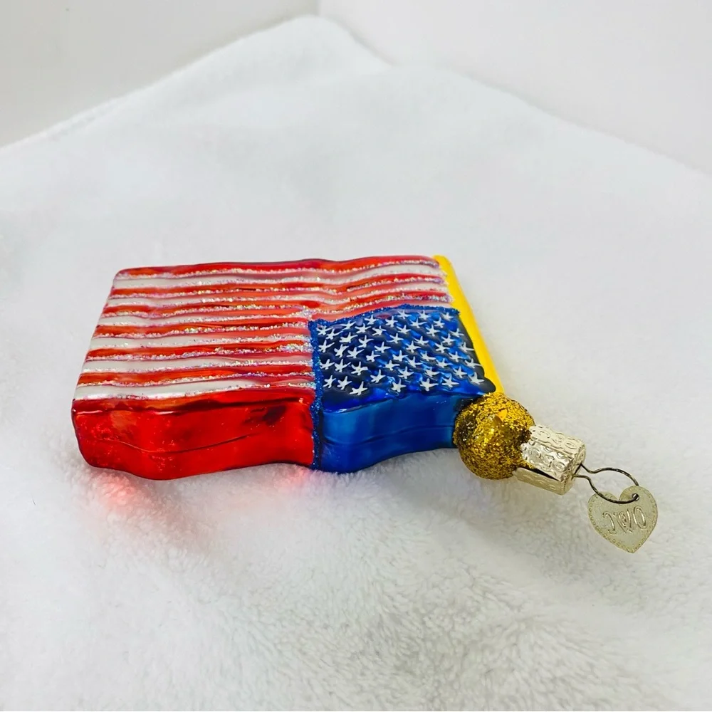 Old World Christmas Flag Star Spangled Banner Glass Ornament July 4th READ - Picture 4 of 13